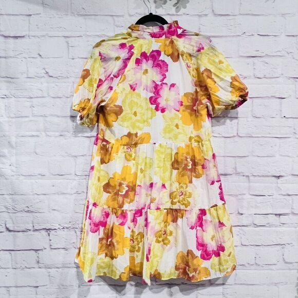 Cece V Neck Relaxed Short Sleeve Floral Print Tiered Babydoll Dress Size Small - Picture 3 of 11